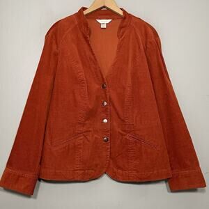 CJ Banks Jacket Plus Size 1X Burnt Orange Stretch Corduroy Collarless Country